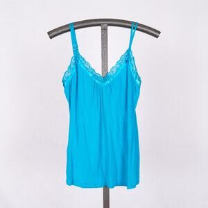 Y2K Lace & Satin Trim Cami Tank Top Women's MEDIUM Turquoise Blue Romantic Fairy